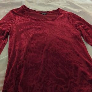 Vera Wang Deep Red Textured Long Sleeve Top